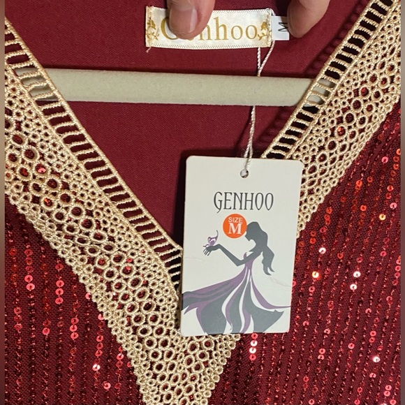 New! Genhoo Women’s Short Sleeve Sequin Top, Wine Red, Medium - Picture 3 of 6